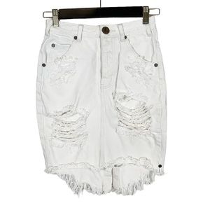 One x One Teaspoon High Waist Long Rise Super fitted Mid Length Denim Skirt